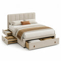 Stauraumbett 160 x 200 cm Beige Polsterbett mit Schubladen und gepolstertem Kopfteil