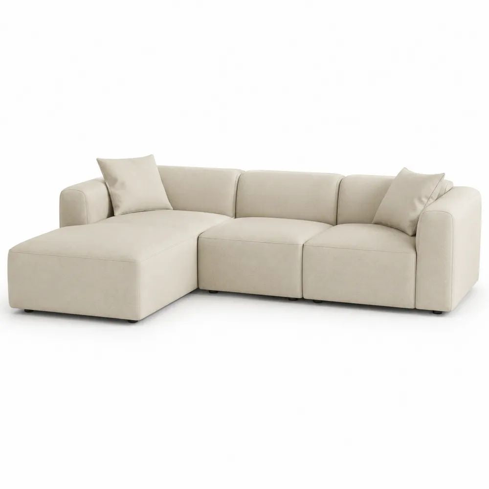 Ecksofa 280 x 170 x 85 cm Beige mit Longchair und gepolsterter Sitzfläche
