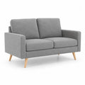 2 Sitzer Sofa Stoff 160 x 85 x 85 cm Grau mit Holzfüßen und gepolsterten Sitzkissen