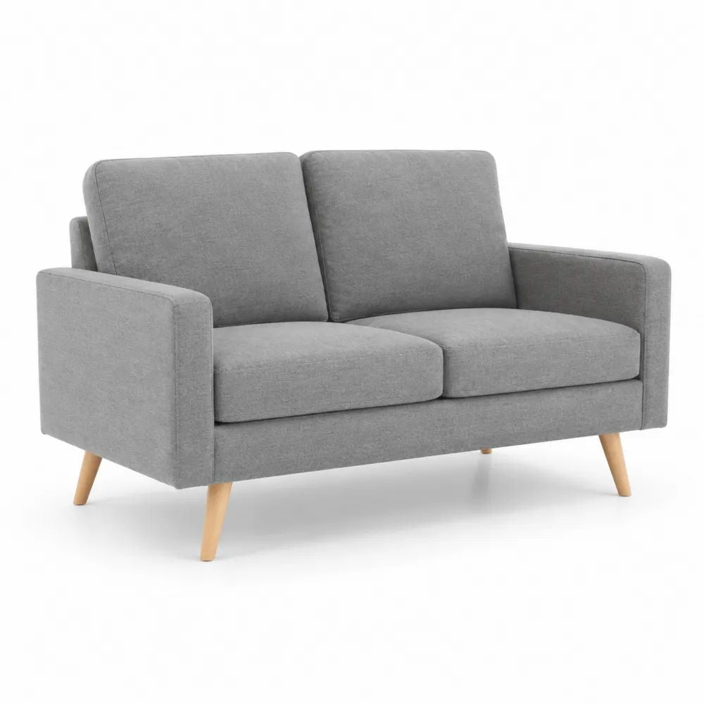 2 Sitzer Sofa Stoff 160 x 85 x 85 cm Grau mit Holzfüßen und gepolsterten Sitzkissen
