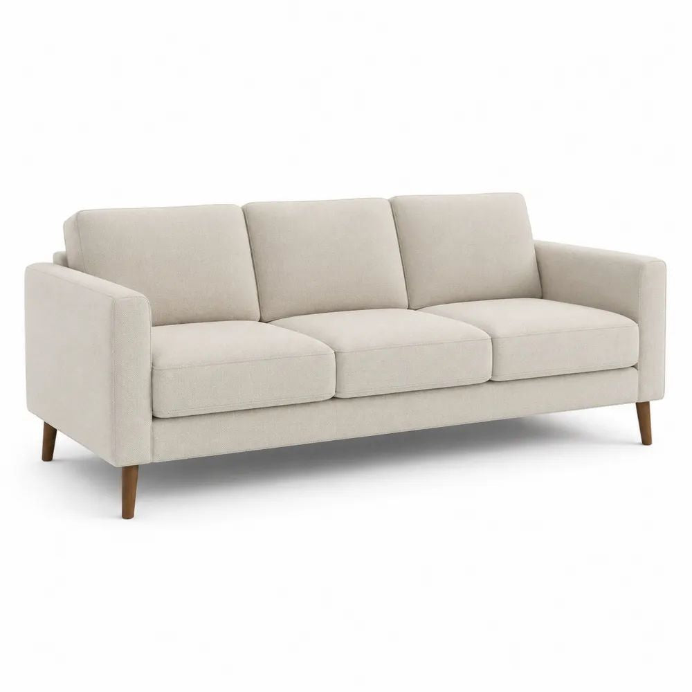 3-Sitzer Sofa Creme 220 x 90 x 85 cm mit Polyesterbezug Polstersofa und Holzfüßen