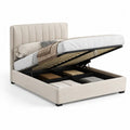 Stauraumbett 160 x 200 cm Beige Polsterbett mit Bettkasten, Hebemechanismus und gepolstertem Kopfteil