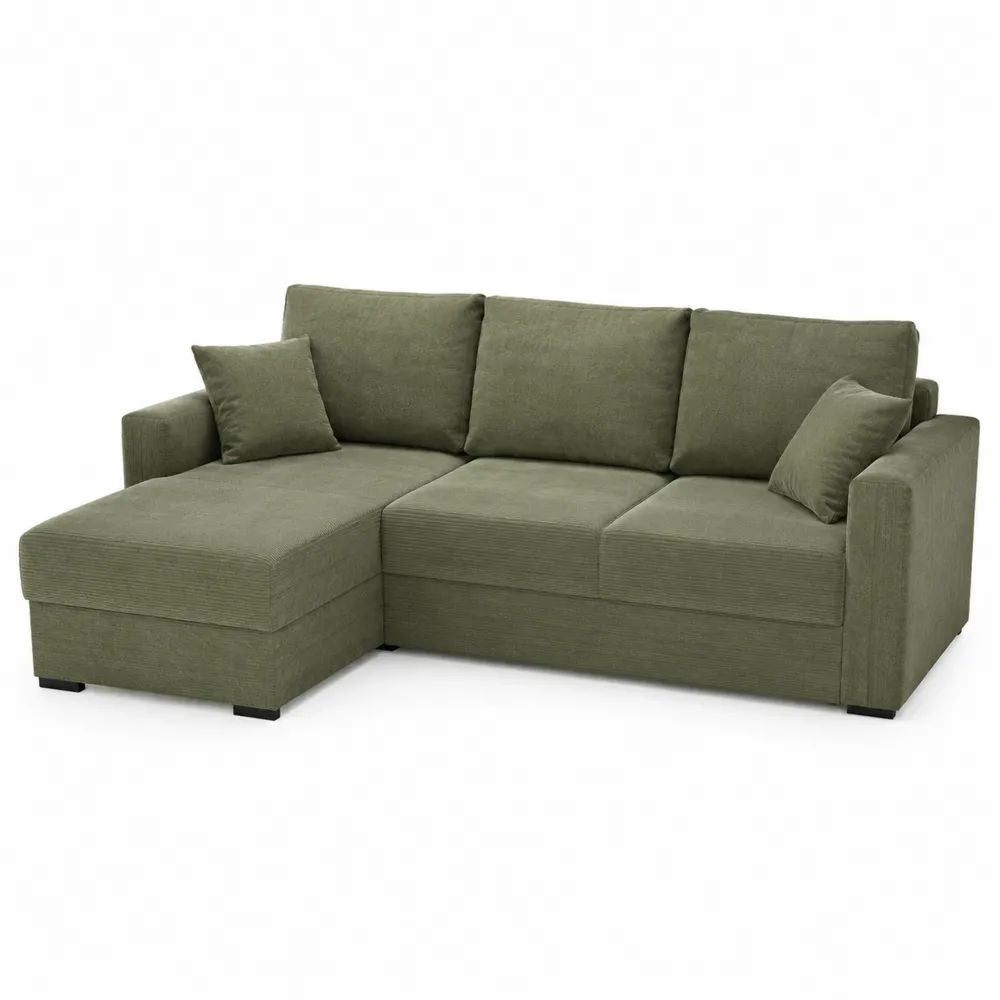 Ecksofa 280 x 170 x 85 cm Olivgrün mit Longchair und gepolsterter Sitzfläche