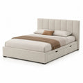 Stauraumbett 160 x 200 cm Beige Polsterbett mit Bettkasten, Schubladen und gepolstertem Kopfteil
