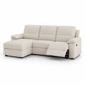 Ecksofa 250 x 160 x 85 cm Creme mit Polyesterbezug, Ottomane und elektrischer Relaxfunktion