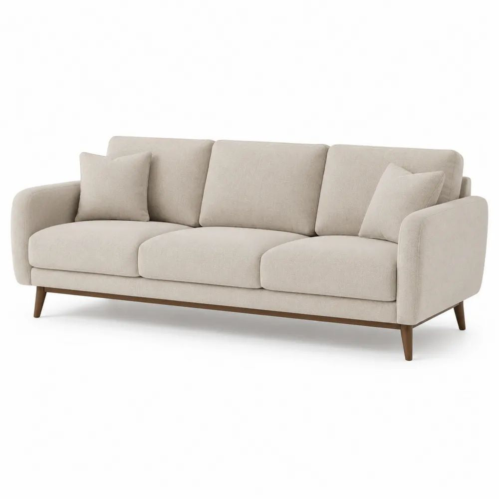 Sofa 220 x 90 x 85 cm Beige 3-Sitzer mit gepolsterter Sitzfläche und Holzfüßen